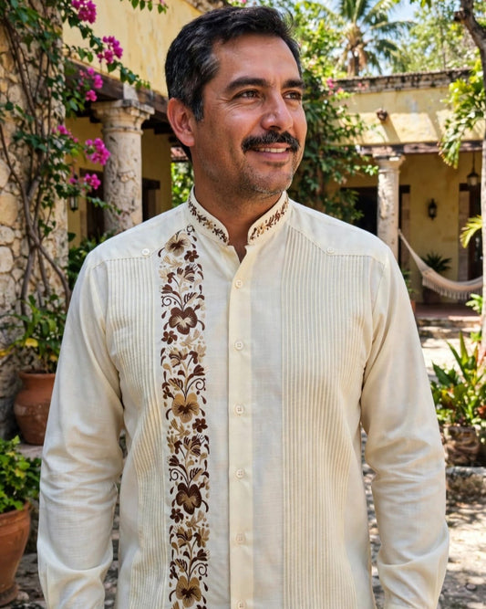 Guayabera “Flores Café”