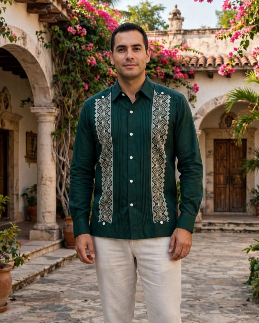 Guayabera “Franjas Verde Esmeralda"