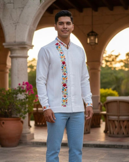 Guayabera “Colibrí Blanco Matizado”